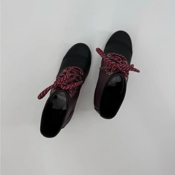 SOREL Lexie Waterproof Leather Wedge Burgundy & Black Wedge Ankle Boots SZ 8.5 - Picture 8 of 16